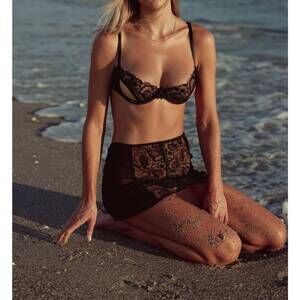 NEW KILO BRAVA embroidered skirt & g-string set in black embriodery